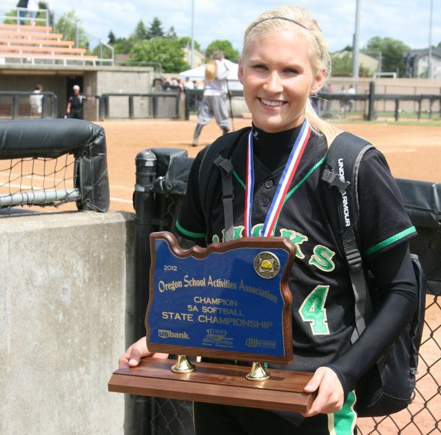 Kristen holding the Oregon High School 5A State Championship throphy